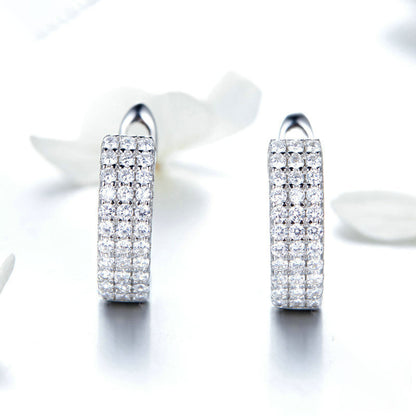 Classic silver hoop earrings with sparkling zircon