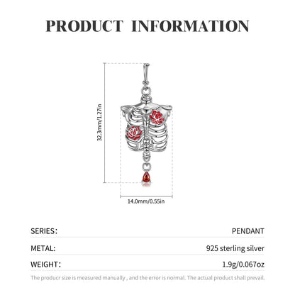 Silberhalskette mit Rosenverzierungen und Skelett-Anhänger