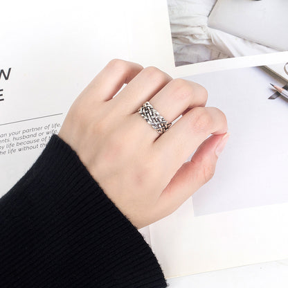 Retro Sterling Silber Ring mit Webemuster-Design