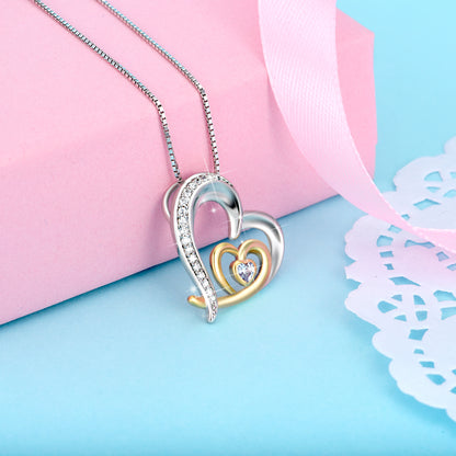 Sterling silver heart necklace with zircon crystals