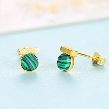 Korean style sterling silver malachite stud earrings