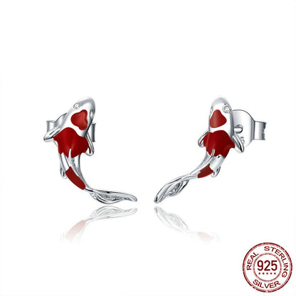 Red koi earrings in sterling silver