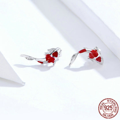 Red koi earrings in sterling silver