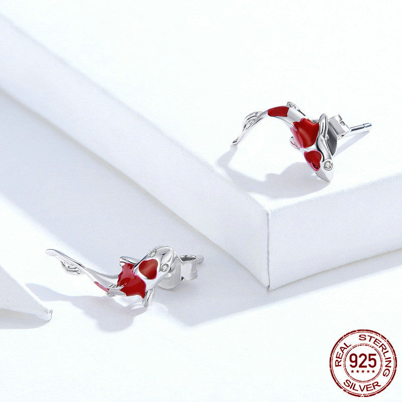 Red koi earrings in sterling silver