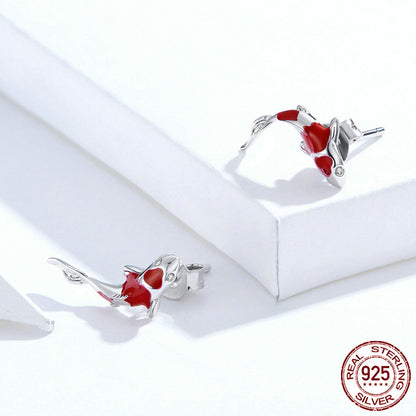 Roter Koi Ohrringe aus Sterling Silber