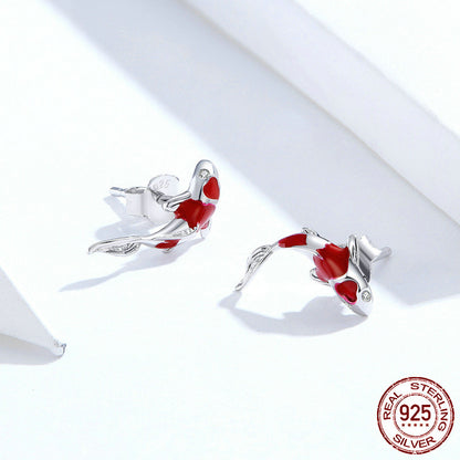 Red koi earrings in sterling silver