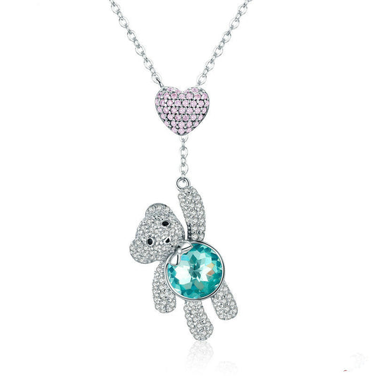 Silver necklace with sparkling teddy bear pendant