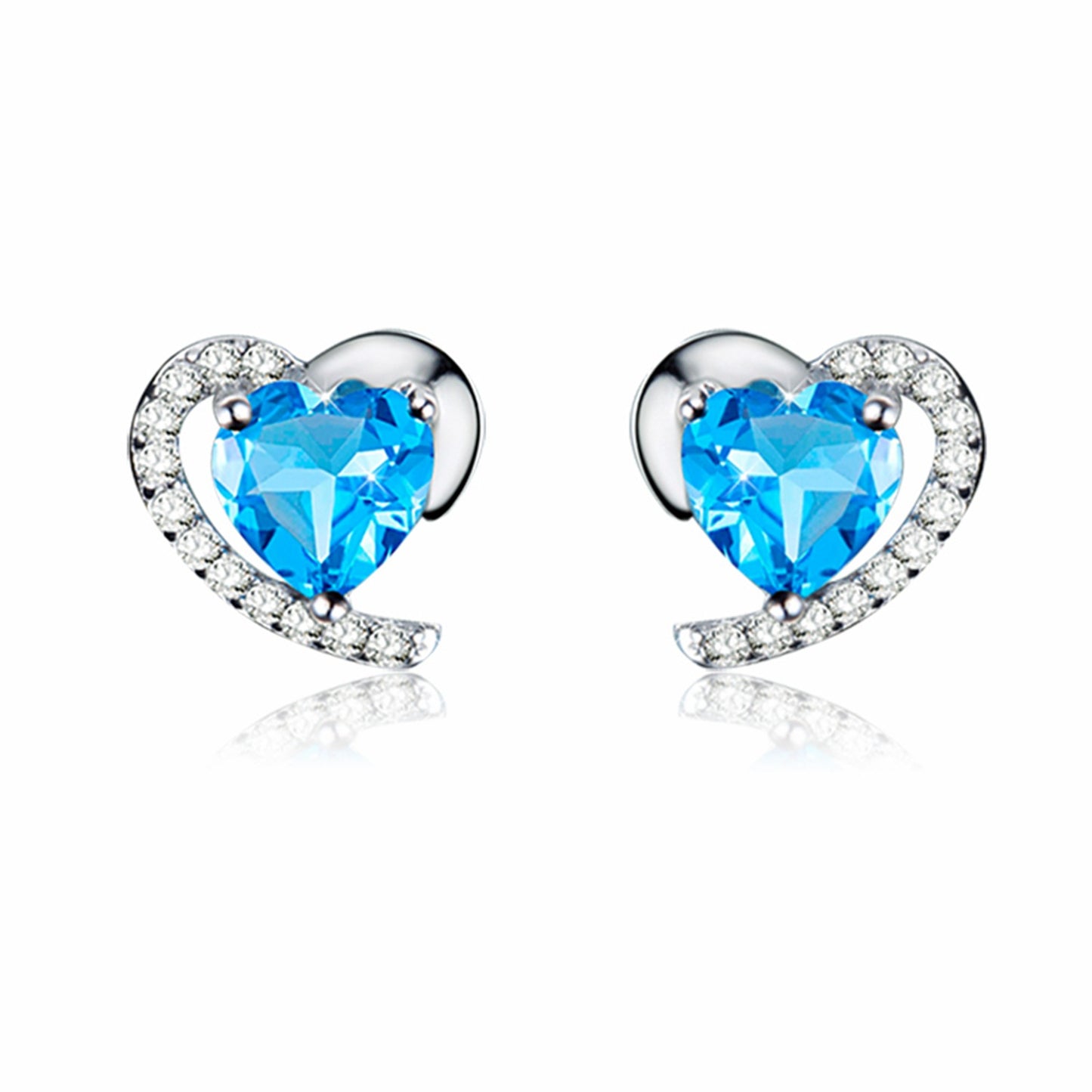 Heart earrings in sterling silver blue zircon crystal