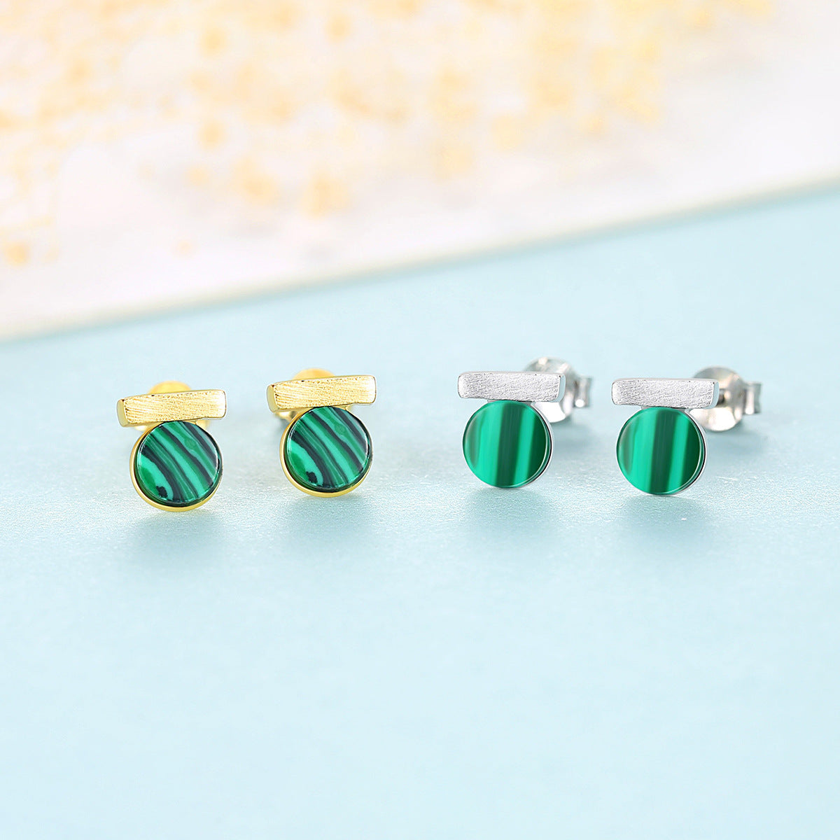 Korean style sterling silver malachite stud earrings