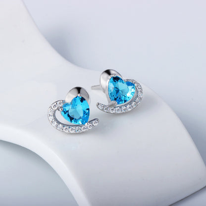 Heart earrings in sterling silver blue zircon crystal