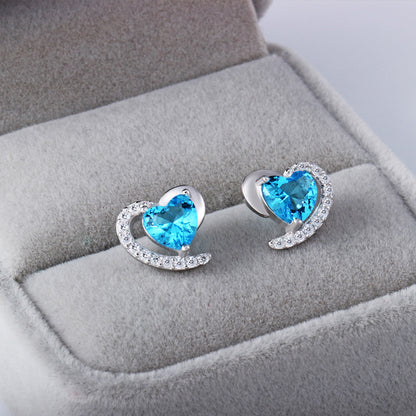 Heart earrings in sterling silver blue zircon crystal