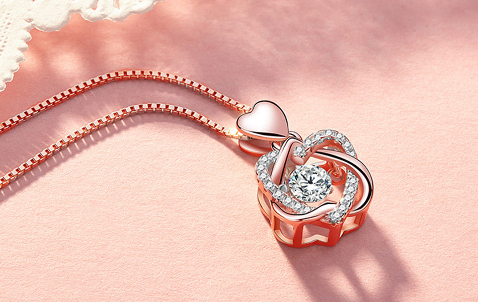 Necklace - Sterling silver heart pendant with gift rose