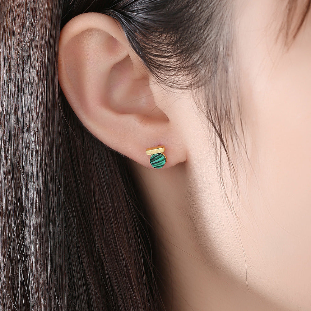 Korean style sterling silver malachite stud earrings