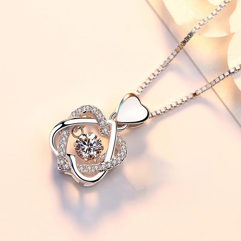 Necklace - Sterling silver heart pendant with gift rose