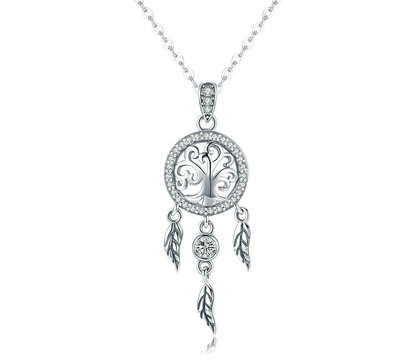 Sterling silver necklace with dream catcher zircon crystal