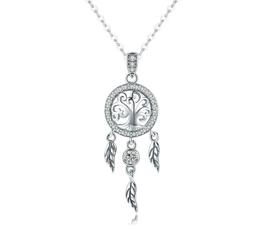 Sterling silver necklace with dream catcher zircon crystal