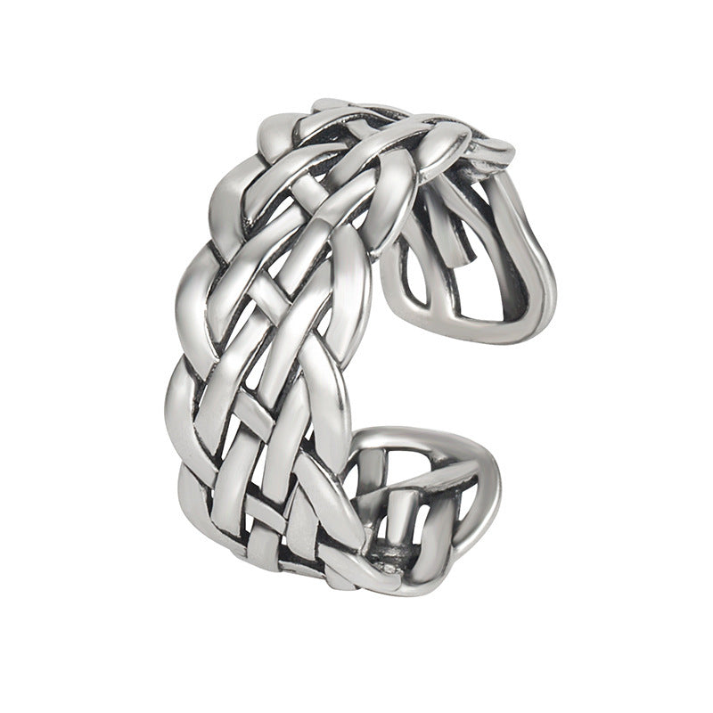 Retro sterling silver ring with a weave pattern design