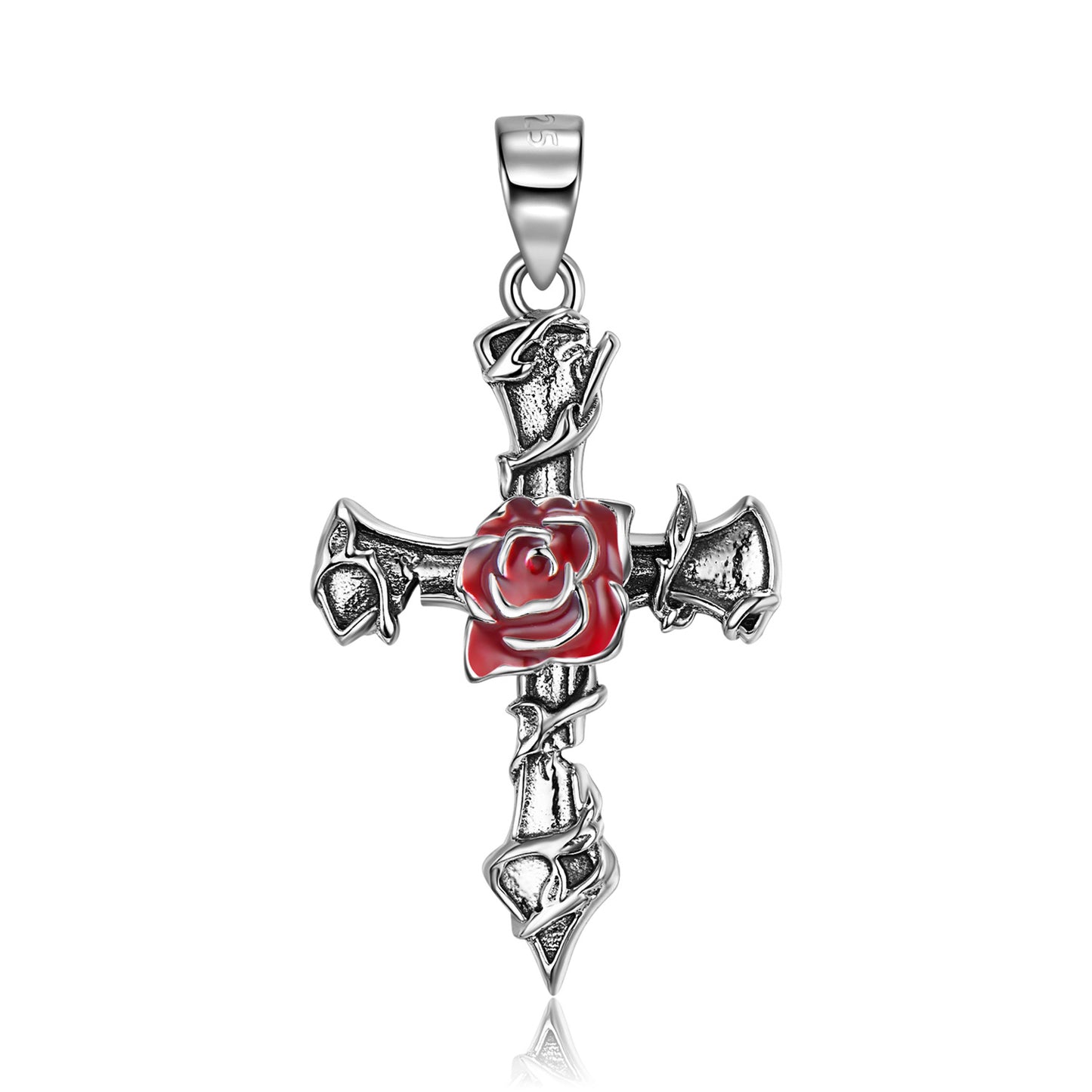 Silver Cross Necklace with Rose Elegant silver cross necklace